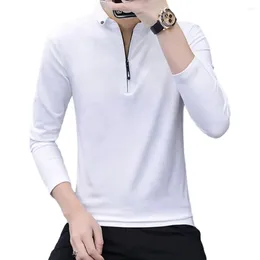 Men's T Shirts Mens Business Formal Shirt Slim Fit Zip Neck Dress Blouse Long Sleeve Tops For Professional Look White/Black