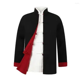 Ethnic Clothing Reversible Tang Suit Linen Coats Retro Tops Chinese Style Spring Autumn Jackets For Male Hanfu Men China Oriental Haut