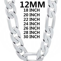 solid 925 Sterling Silver necklace for men classic 12MM Cuban chain 18-30 inches Charm high quality Fashion jewelry wedding 220222222r