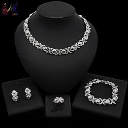 Earrings & Necklace Yulaili Silver Color Wedding Jewelry Sets Bridal XO Bracelet Ring For Women Elegant Party Gift Fashion Costume2881