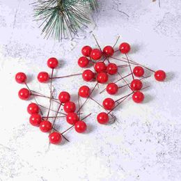 Party Decoration 200 Pcs Fake Berries Cherry Artificial Plant Decorations Christmas Dining Table Wreath Simulation Red Ball