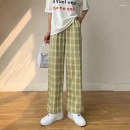 Women's Pants Summer Trousers High Waist Wide Leg Stretch Loose Fit Korean Casual Work Clothes Plaid 2023