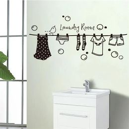Stickers Decorative vinyl laundry drying clothes wall decal art wallpaper poster murals home decoration house decoration SP031 Y0805