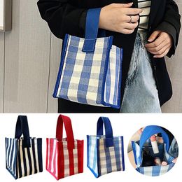 Dinnerware Plaid Canvas Bag Portable Small Square Going Out Storage Fashion Simple Lunch Vintage Pail