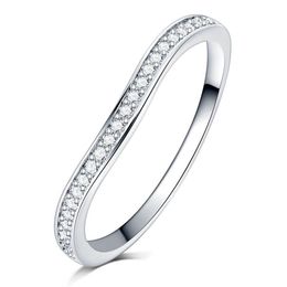 full Clear zircon stone pave silver color wave Ring engagement Cocktail wedding alliance for women girls306w