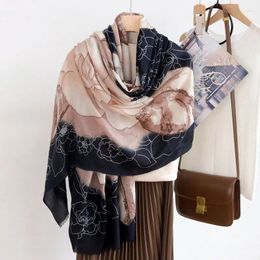 Scarves Naizaiga 100 Wool Big White Flower Scarf Thin Skin-friendly Soft Girl Shawl Thermal High-grade Printing Bg24