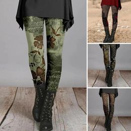 Women's Leggings Ultra-soft Elastic Fit Vintage Ethnic Style Flower Print Skinny Pants For Women Super Stretch Slim High