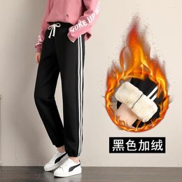 Women's Pants S-2XL Womens Cropped Casual Autumn Winter Female Trousers Elastic Waist Loose Fitness Fleece Keep Warm Ladies Clothes Hw59