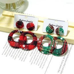 Dangle Earrings Fashion Geometric Snowflake Christmas For Women Red Round Plaid Fabric Pendant Wholesale