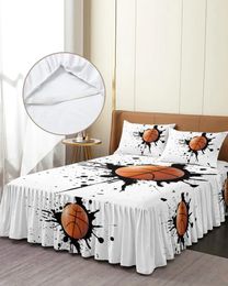 Bed Skirt Ink Splash Basketball Sport Elastic Fitted Bedspread With Pillowcases Mattress Cover Bedding Set Sheet