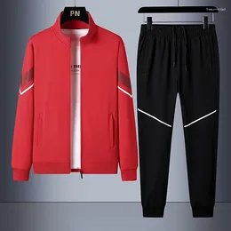 Men's Tracksuits Spring Autumn Cotton Sports Suit Casual Hoodies Sweatpants Set O-neck Two-piece Male Zip Cardigan Jacket Tracksuit 6XL