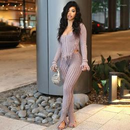 Women's Two Piece Pants Tassel Knitted Rib Set Women Sexy Square Collar Button Irregular Crop Top Pencil Night Clubwear Party Outfits