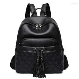 School Bags Fashion Cow Genuine Leather Women Backpacks Female Tassel Girl Student Korean Casual Designer Cowhide Backpack