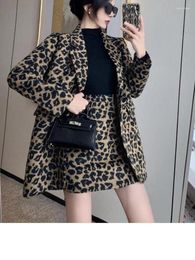 Work Dresses 2023 Women's Fashion Loose Suit Autumn High-end Leopard Print Jacket High Waist Skirt Two-piece