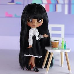 ICY DBS Blyth Doll 16 joint body 30cm Black Skin Long Eyelash Sleeping Eye Set BJD Toy Gift 231229