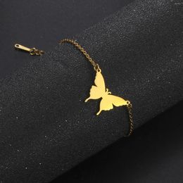 Link Bracelets Butterfly Stainless Steel Bracelet Wax Rope Lucky Symbol Box Chain Insect Charm Simple Women Jewellery Gift For Girlfriend Wife