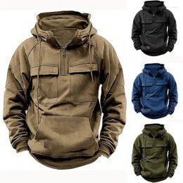 Men's Hoodies Autumn And Winter Hooded Solid Color Hoodie Youth Sports Multi-pocket Pullover Coat