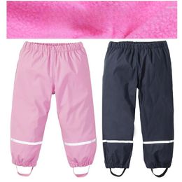 Trousers PU Waterproof Baby Girls Rain Pants Fleece Warm Boy Sport Velvet Children Tights Outdoor Winter Thermal Kids Clothes