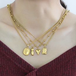 light luxury and fashionable necklaces with multiple female body pendants, steel titanium 18k gold lock bone chains Customized French style