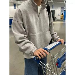 Men's Hoodies 2024 Spring Korean Fashion Stand Collar Sweatshirts For Men Loose Casual Solid Color Long Sleeve Pullover