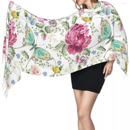 Scarves Autumn Winter Warm Floral Roses Violets And Butterflies Fashion Shawl Tassel Wrap Neck Headband Hijabs Stole