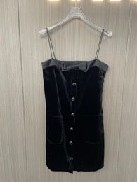 Casual Dresses 2023 Women Fashion Sleeveless Tube Top Bow Straight Breasted Real Velvet Suspender Dress 0925