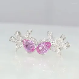 Stud Earrings SFL2023 18K Gold Jewelry Natural 0.76ct Padparadscha Pink Sapphire Gemstones Diamonds Studs For Women