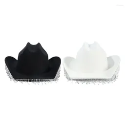 Berets Cowboy Hat For Girls Rhinestones Tassels Glittering Rave Cowgirl White Black Wholesale