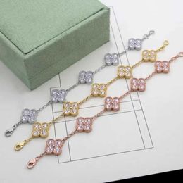 Designer Jewellery Luxury Bracelet Link Chain VCF Kaleidoscope 18k Gold Van Clover Bracelet with Sparkling Crystals and Diamonds Perfect Gift for Women Girls LQTK