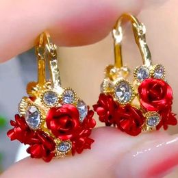 Dangle Earrings 2023 Fashion Trend Unique Design Elegant And Exquisite Zircon Rose For Women Jewellery Wedding Party Premium Gifts