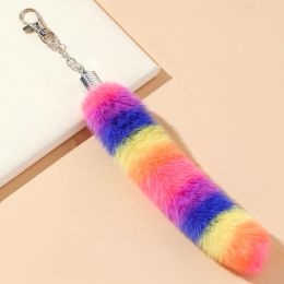 Colourful Rainbow Tail Keychain Plush Tail Pendant Women Handbag Decorations School Student Lovely Backpack Phone Ornament