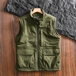 Men's Vests 2024 Autumn Winter Men Fleece Warm Vest Male Pockets Casual Thick Waistcoat Solid Colour Sleeveless Jackets D705