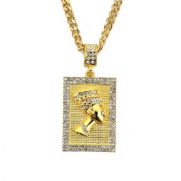 Hiphop Egyptian Pharaoh Necklace Gold Color Pendant Square Card Stainless Steel Cuban Chain Gift for Men Women Ethiopian Jewelry T300Y