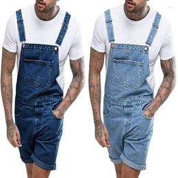 Men's Jeans Retro Denim Washed Shorts One-piece Overalls Suspenders Short Pants