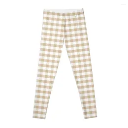 Active Pants Almond Buff Tan Gingham Leggings Gym Women Sportswear Woman Sport