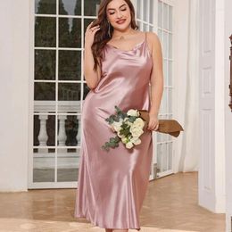 Women's Sleepwear Plus Size 5XL Nightgown Fashion Solid Casual Nightwear Long Satin Sexy Spaghetti Strap Chemise