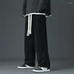 Men's Pants 2024 Spring Autumn Korean Style Straight Wide Leg Solid Colour Casual Loose Corduroy Versatile Trend