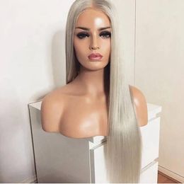 Wigs High quality simulation human hair Grey Hair Wigs Long Natural Gray White Silver brazilian Lace Front Wig synthetic hairfor Women