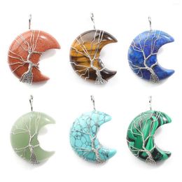 Pendant Necklaces Tree Wire Moon Shape Natural Stone DIY Quartz Crystal Charms Necklace For Jewellery Making Material Supplies