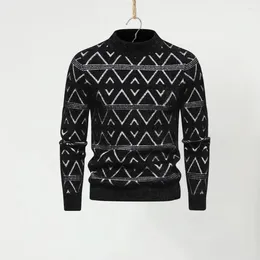 Men's Sweaters Men Ribbed Sleeve Sweater Geometric Pattern Knit Soft Warm O-neck Pullover For Autumn Winter Fashion