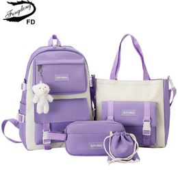 Fengdong 5pcsset teenage school bags for girls pencil bag handbag bookbag shoulder set children cute backpack gift 231229