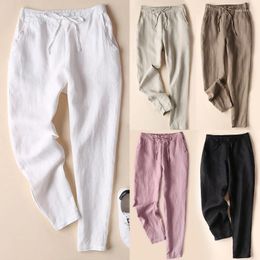 Women's Shorts Women Cotton Linen Pants Ladies Elegant Trousers Formal All Sizes Famous Design Elastic Waist