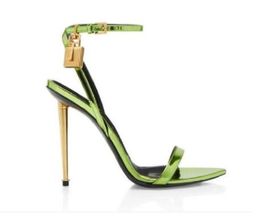 6007 Elegant Brand Women Shoes Padlock Pointy Naked Sandals Shoes Hardware Lock and key Woman Metal Stiletto Heel Party Dress Wedding EU35-41 High-heeled shoes