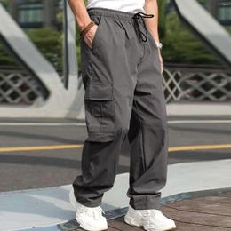 Men's Pants Mens Casual Pocket Combat Cargo High Street Trend Drawstring Loose Work Trousers Sports Skateboard Bottoms Hiking