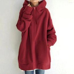 Women's Hoodies Fashion Long Style High Street Harajuku Retro Zip Up Solid Color Hoodie Loose Sweatshirt Woman Clothing