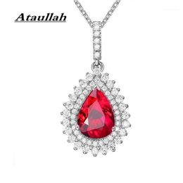 Ataullah Natural Red Ruby Necklace Waterdrop Pendant Necklace Gemstone Choker Silver 925 Jewellery Chain for Woman Gift NW11412567