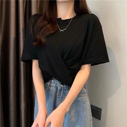Women's T Shirts Design Fashion Knot T-shirts Casual Streetwear White Solid Graphic Female Big Size Tees Summer Tops
