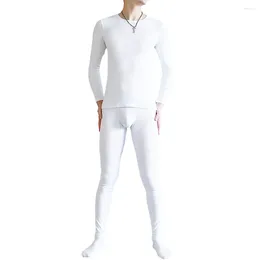 Men's Thermal Underwear Mens Cotton Long Johns O-Neck Solid Top Bottom Sleepwear Threaded Breathable Comfort Bottoming Lingerie
