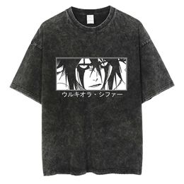 Hot Ulquiorra Cifer T-shirts Bleach Anime Tees Round Neck Washed T Shirts Japanese Haruku Unisex Tops Casual Short Sleeves