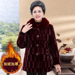 Women's Fur Middle Aged Elderly Women Mink Coat Winter Thicken Cotton Padded Warm Faux Jacket High End Grandma Velvet Overcoat